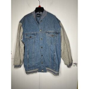 Hunters Run Denim Jacket Mens Size Medium Gray Sleeve Varsity Style